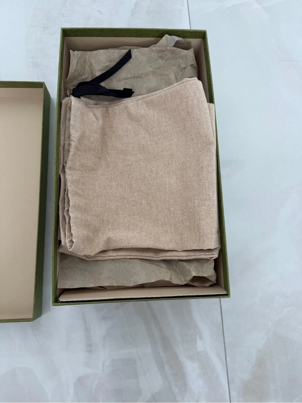 Gucci Mens Green Shoe Box 2 Linen Textured Dust Bags Logo Tissue Paper Inserts